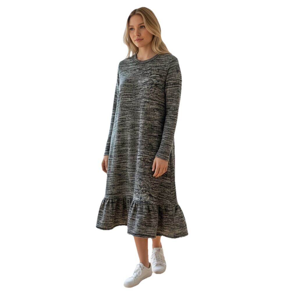 Tosh And Sophie Size 16W Gray Black Space Dye Sweater Dress Ruffle Hem